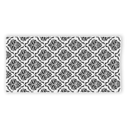 White And Black Damask Pattern Print Beach Towel