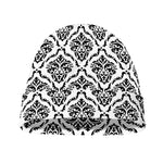 White And Black Damask Pattern Print Beanie
