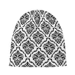White And Black Damask Pattern Print Beanie