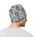 White And Black Damask Pattern Print Beanie