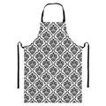 White And Black Damask Pattern Print Bib Apron With Pocket