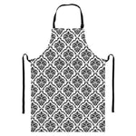 White And Black Damask Pattern Print Bib Apron With Pocket