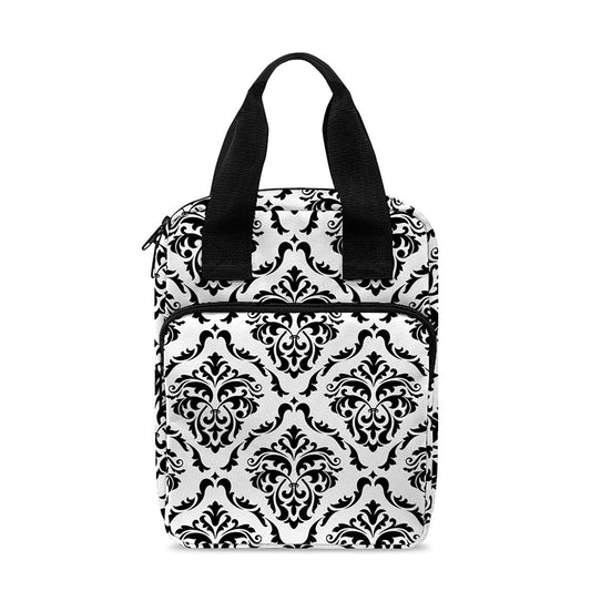 White And Black Damask Pattern Print Bible Tote Bag