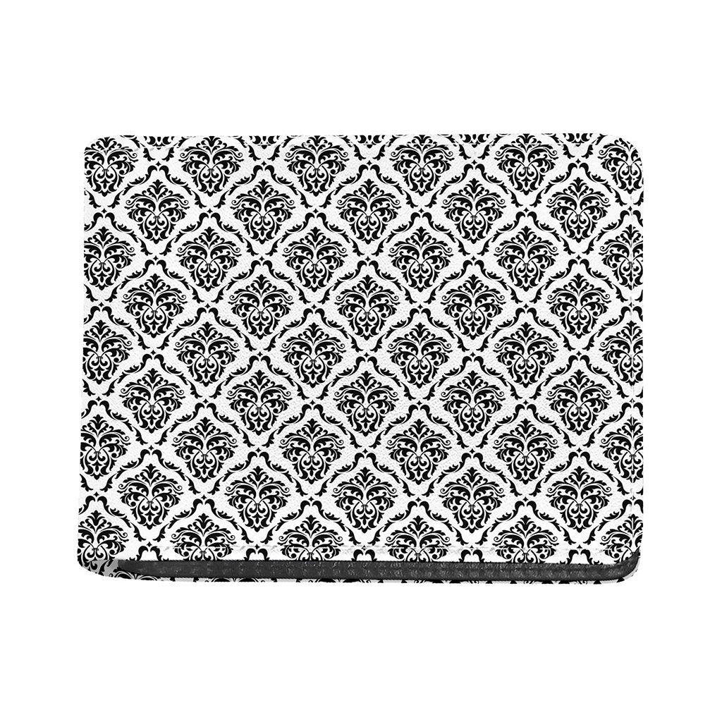 White And Black Damask Pattern Print Bifold Wallet