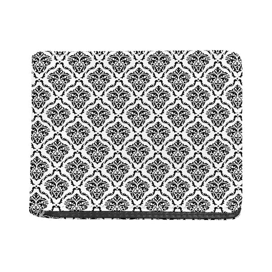 White And Black Damask Pattern Print Bifold Wallet