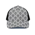 White And Black Damask Pattern Print Black Mesh Trucker Hat