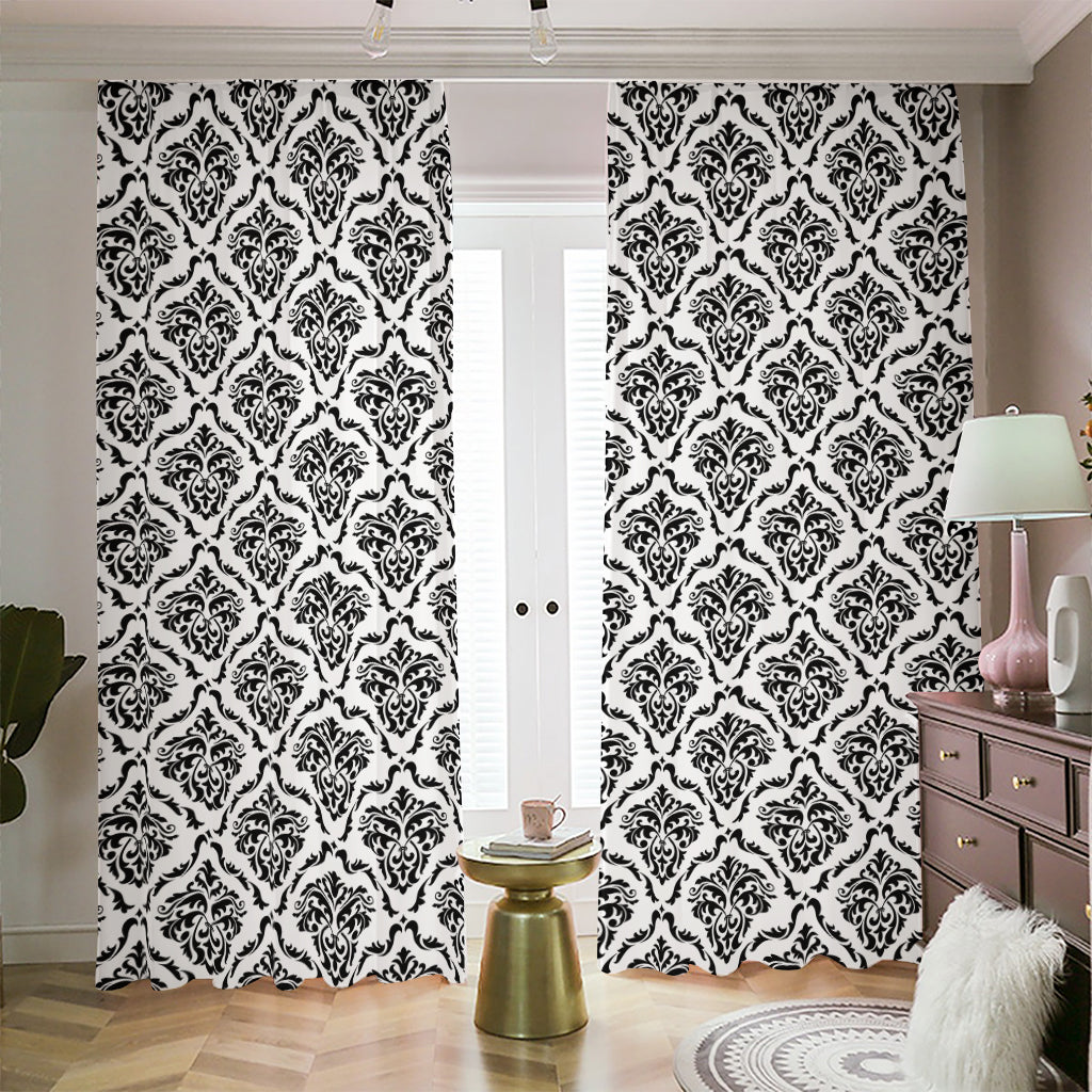 White And Black Damask Pattern Print Blackout Pencil Pleat Curtains