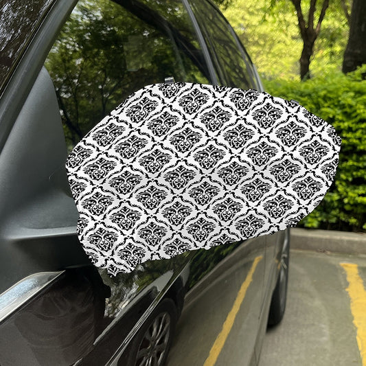 White And Black Damask Pattern Print Car Side Mirror Covers