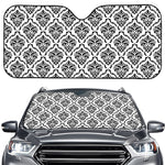 White And Black Damask Pattern Print Car Windshield Sun Shade