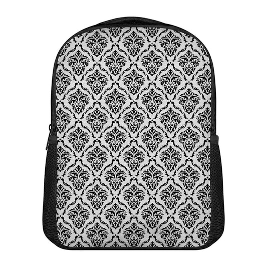 White And Black Damask Pattern Print Casual Backpack
