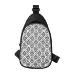 White And Black Damask Pattern Print Chest Bag