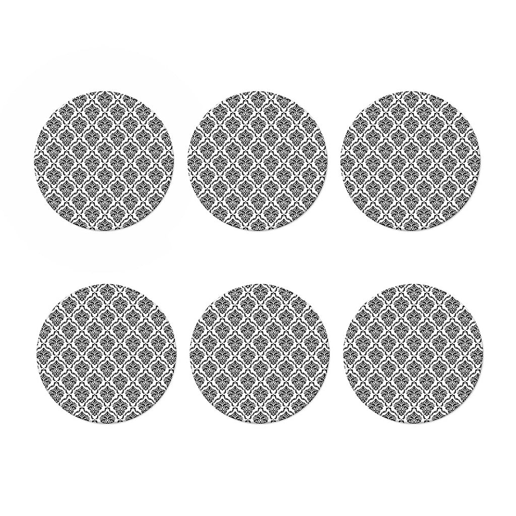 White And Black Damask Pattern Print Coaster Set