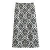 White And Black Damask Pattern Print Cotton Front Slit Maxi Skirt