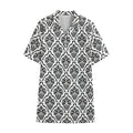 White And Black Damask Pattern Print Cotton Hawaiian Shirt