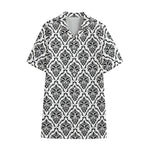 White And Black Damask Pattern Print Cotton Hawaiian Shirt