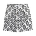 White And Black Damask Pattern Print Cotton Shorts