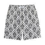 White And Black Damask Pattern Print Cotton Shorts