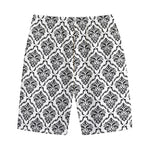 White And Black Damask Pattern Print Cotton Shorts