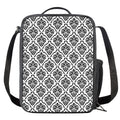 White And Black Damask Pattern Print Crossbody Lunch Bag