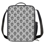 White And Black Damask Pattern Print Crossbody Lunch Bag