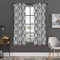 White And Black Damask Pattern Print Grommet Curtain Panels