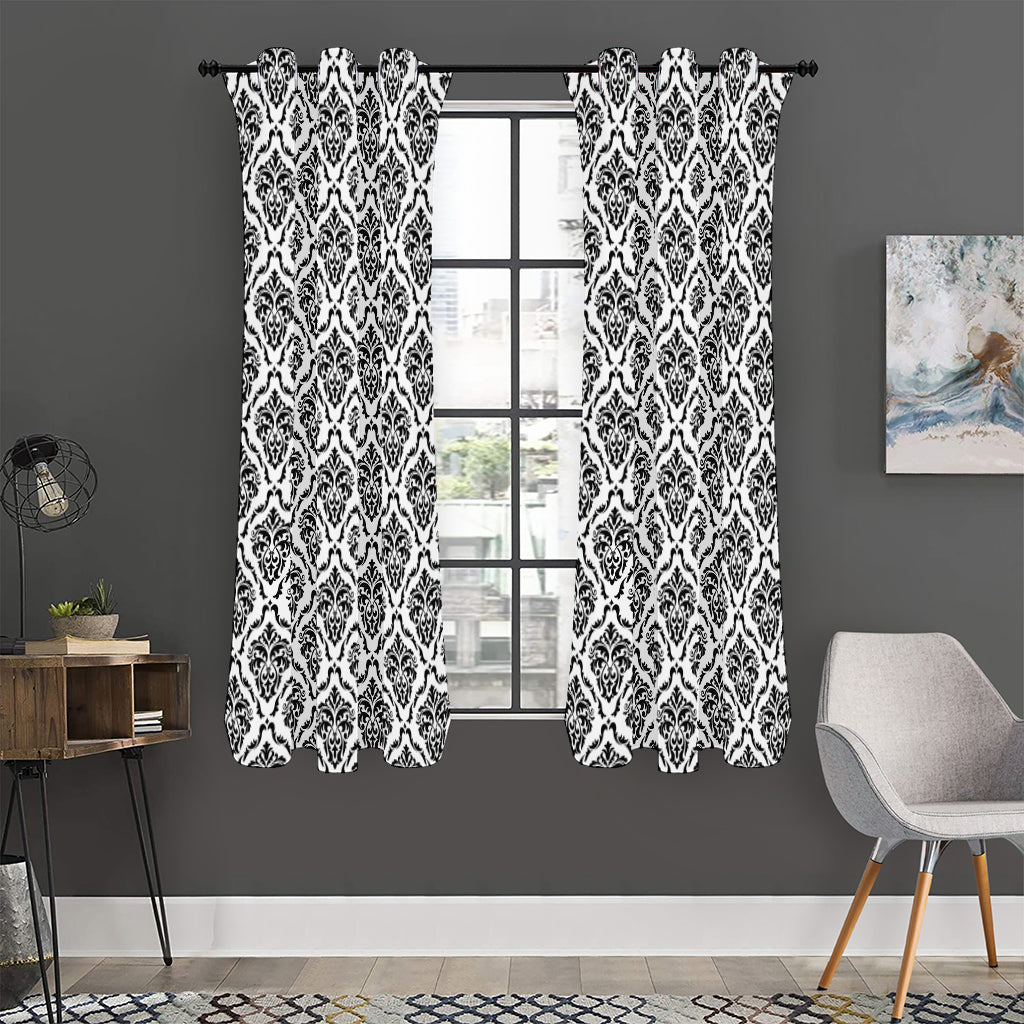White And Black Damask Pattern Print Curtain