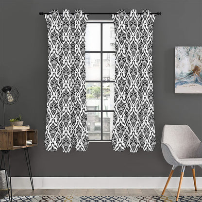White And Black Damask Pattern Print Curtain
