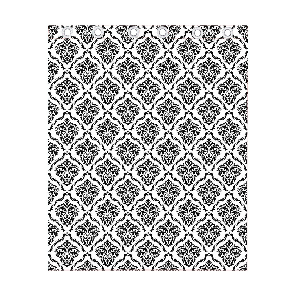 White And Black Damask Pattern Print Curtain