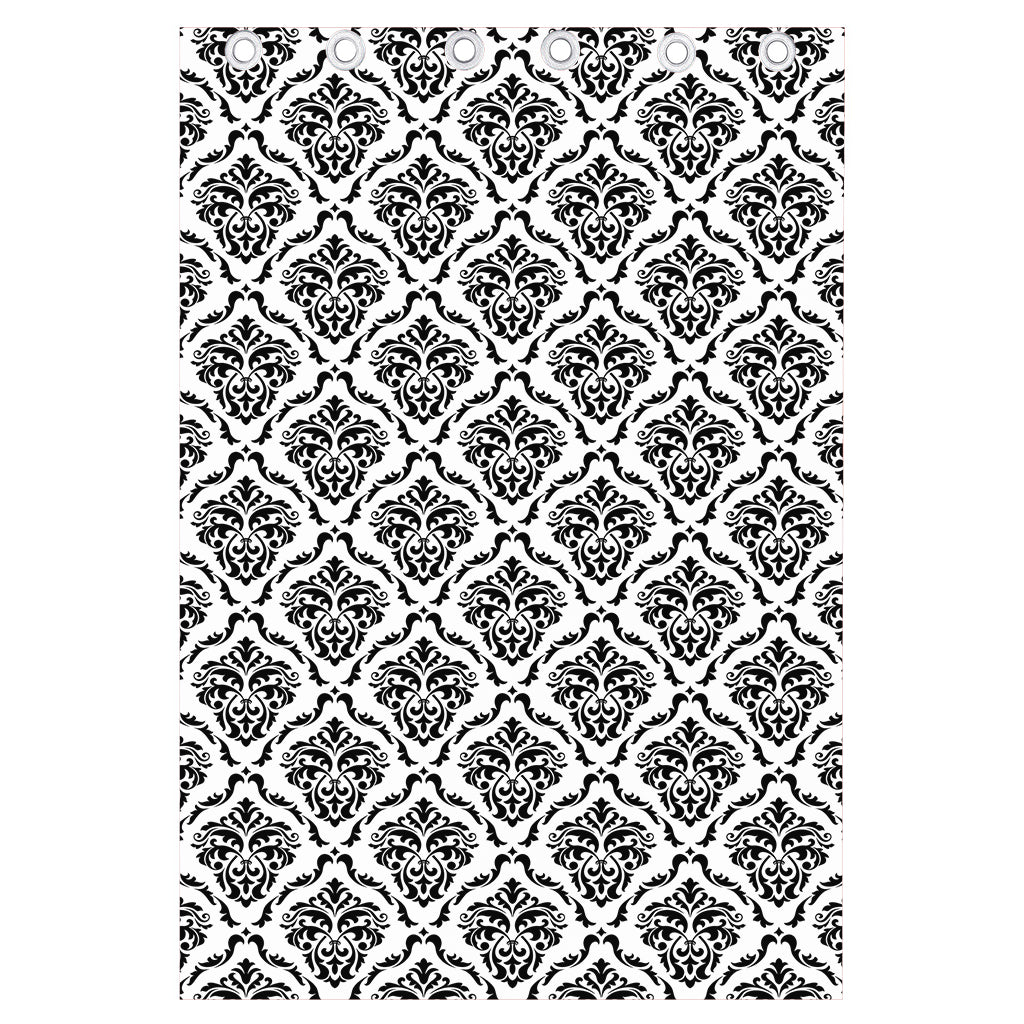 White And Black Damask Pattern Print Curtain
