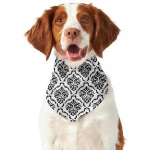 White And Black Damask Pattern Print Dog Bandana