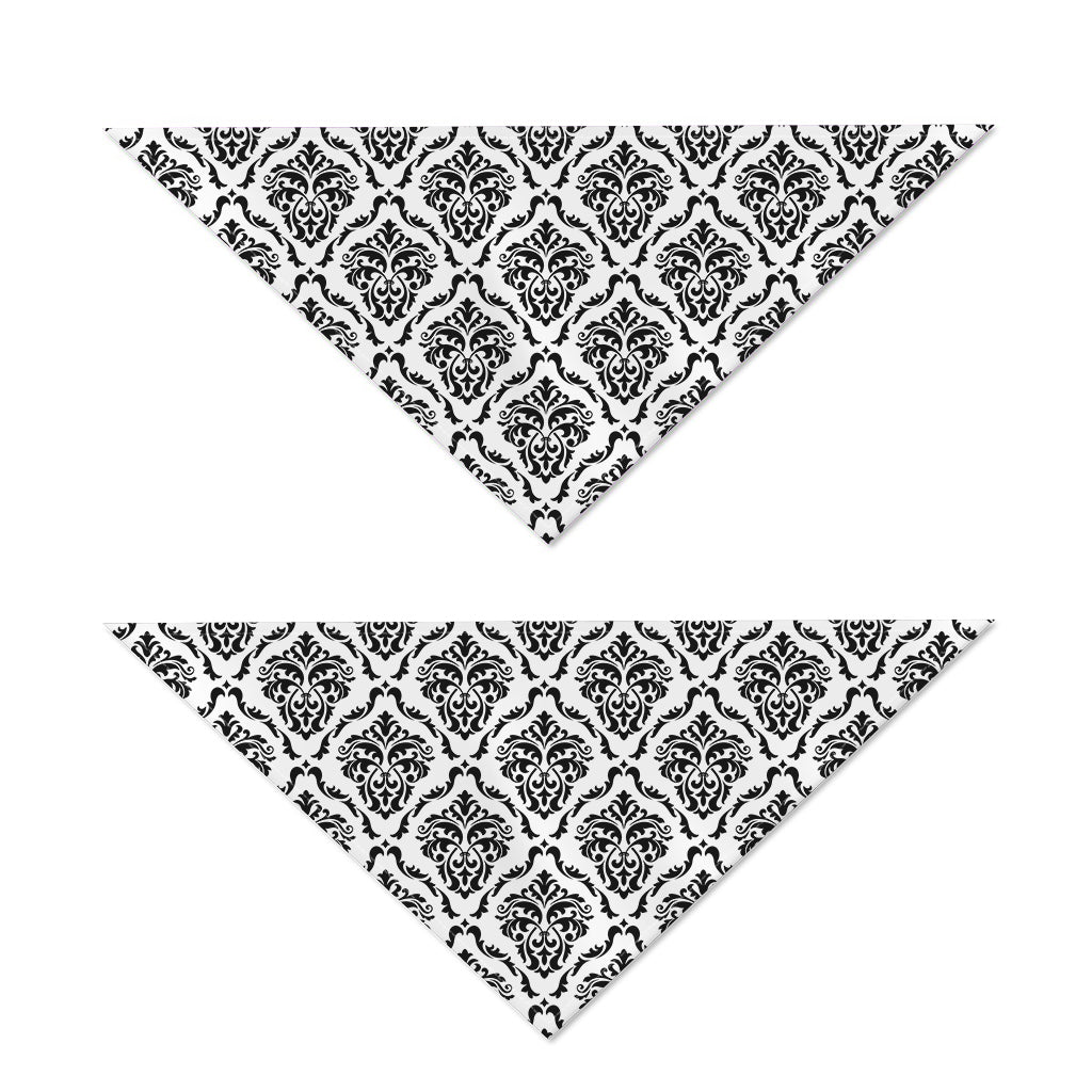 White And Black Damask Pattern Print Dog Bandana