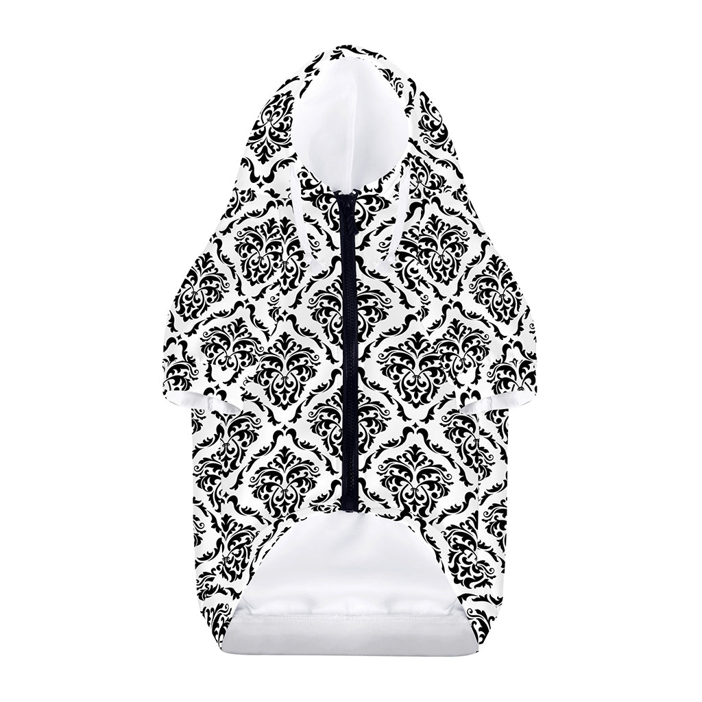 White And Black Damask Pattern Print Dog Zip Up Hoodie