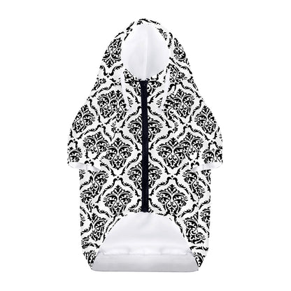 White And Black Damask Pattern Print Dog Zip Up Hoodie