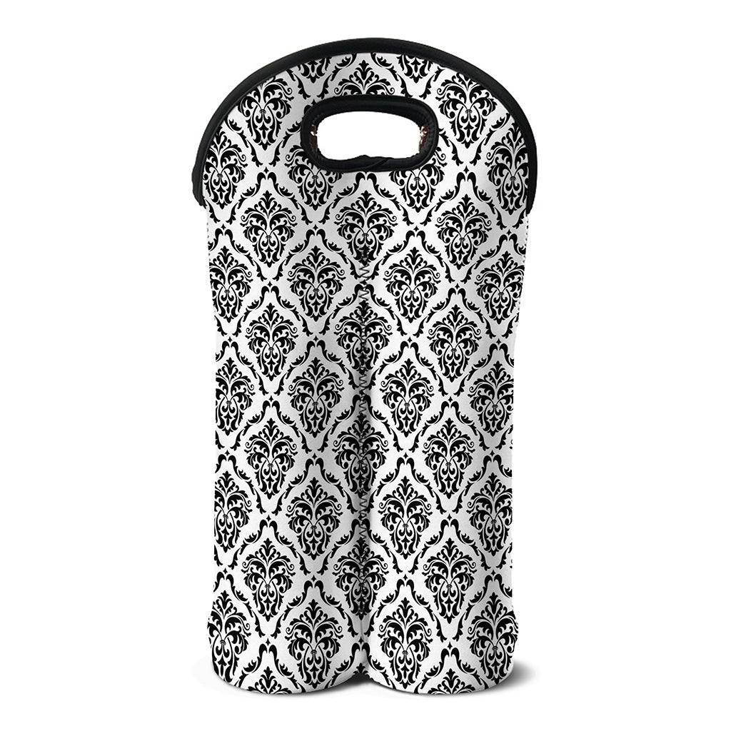 White And Black Damask Pattern Print Double Neoprene Wine Tote