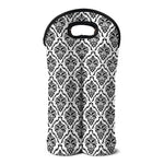 White And Black Damask Pattern Print Double Neoprene Wine Tote
