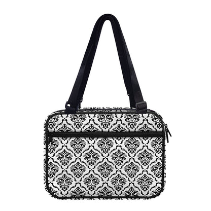 White And Black Damask Pattern Print Double Strap Bible Bag