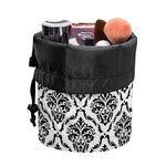 White And Black Damask Pattern Print Drawstring Makeup Bag