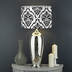 White And Black Damask Pattern Print Drum Lamp Shade