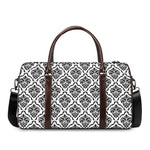 White And Black Damask Pattern Print Duffle Bag