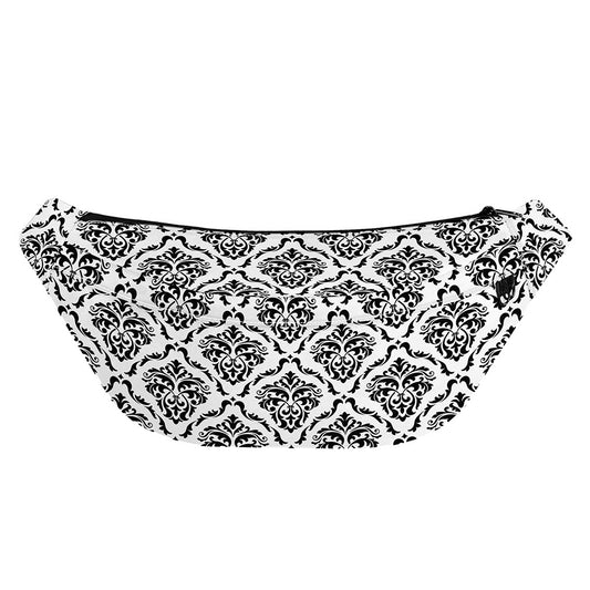 White And Black Damask Pattern Print Fanny Pack
