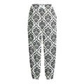 White And Black Damask Pattern Print Fleece Lined Knit Pants