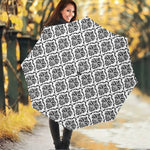 White And Black Damask Pattern Print Foldable Umbrella