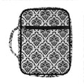 White And Black Damask Pattern Print Front Pocket Bible Bag