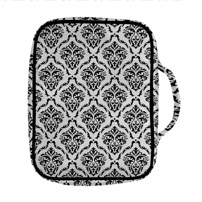 White And Black Damask Pattern Print Front Pocket Bible Bag