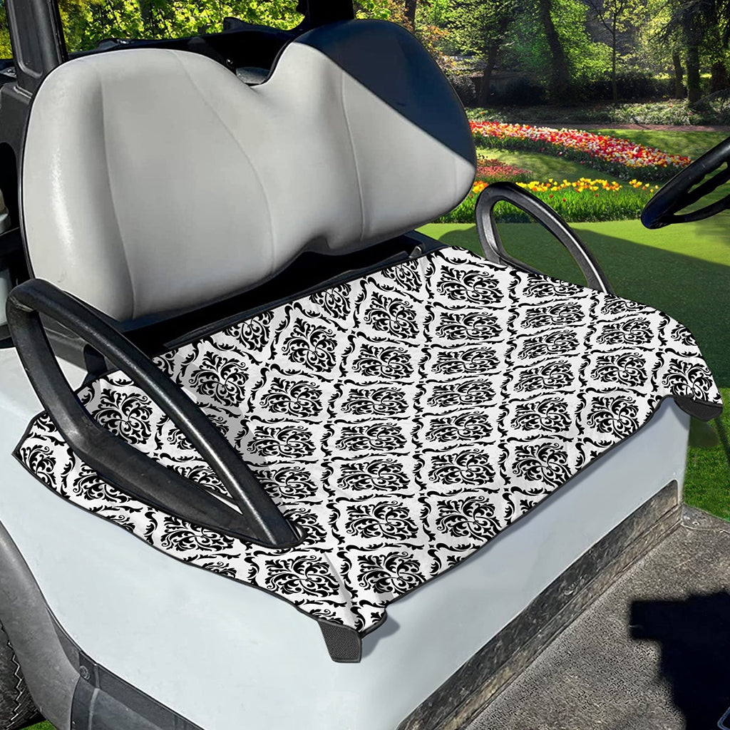 White And Black Damask Pattern Print Golf Cart Seat Cover