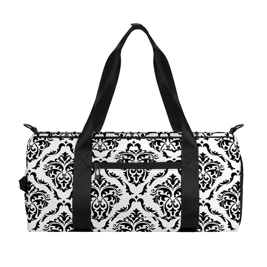 White And Black Damask Pattern Print Gym Bag