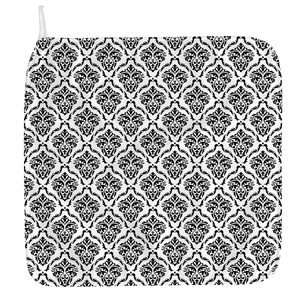White And Black Damask Pattern Print Hand Towel