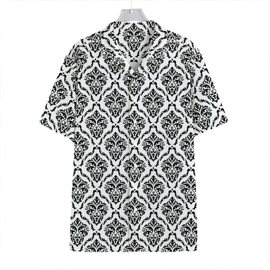 White And Black Damask Pattern Print Hawaiian Shirt