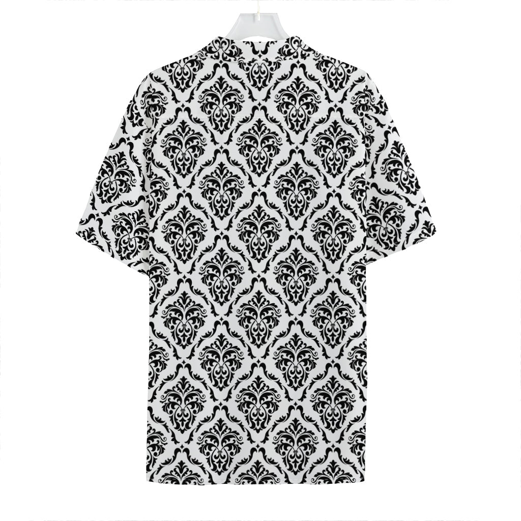 White And Black Damask Pattern Print Hawaiian Shirt