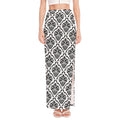 White And Black Damask Pattern Print High Slit Maxi Skirt